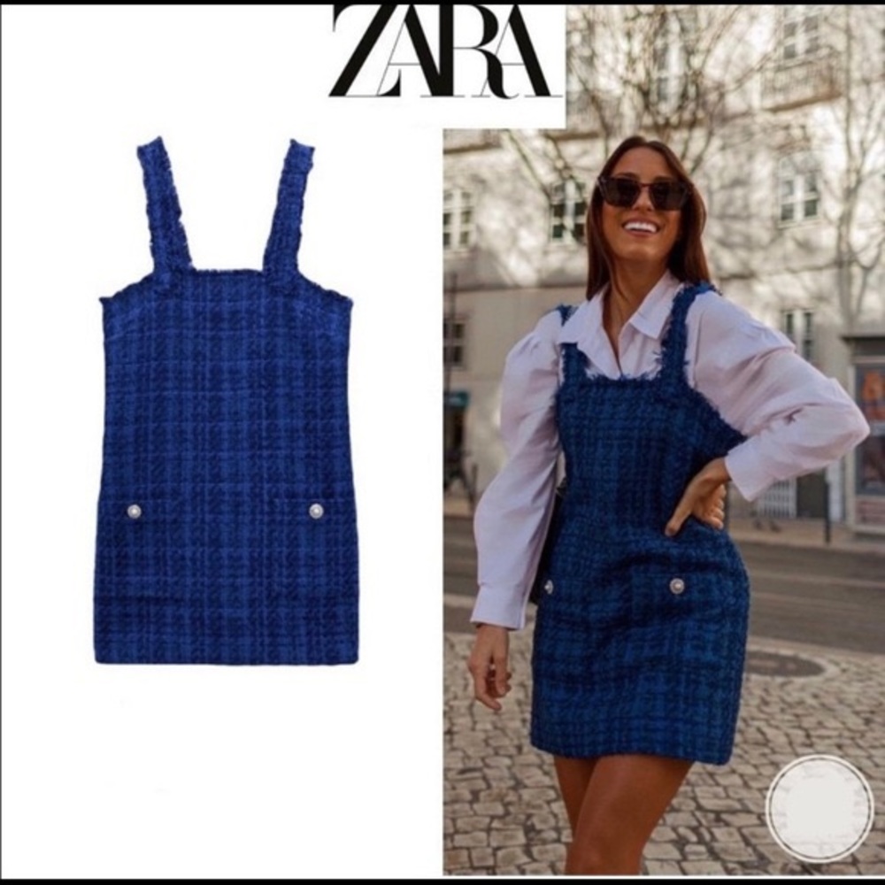 Zara Women Tweed Dress Pinafore Mini Dress Size S